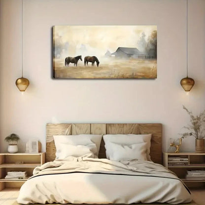 Lone Cattle in Foggy Meadow Wall Art Canvas Office Home Room Framed 120x60cm - Bella Home Decor