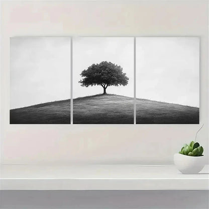 3pcs Black and White Sketch Tree Landscape Metal Print Ready to Hang Art - Bella Home Decor