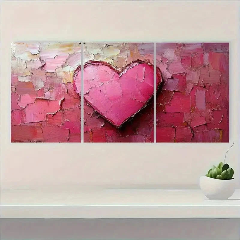 3pcs Heart Art Oil Painting Set Brushstroke Design Metal Print Ready to Hang Art - Bella Home Decor