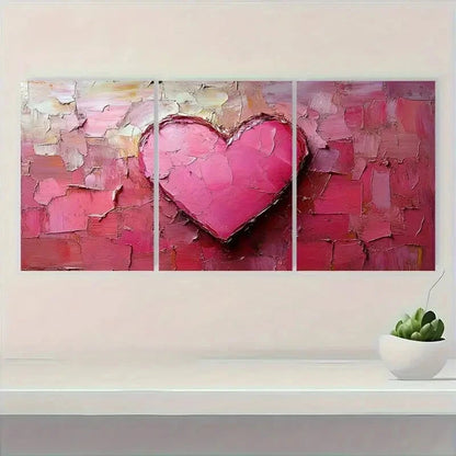 3pcs Heart Art Oil Painting Set Brushstroke Design Metal Print Ready to Hang Art - Bella Home Decor