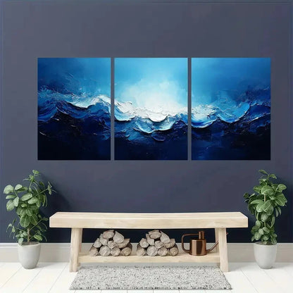 3pcs Blue and White Acrylic Abstract Painting Metal Print Ready to Hang Art - Bella Home Decor