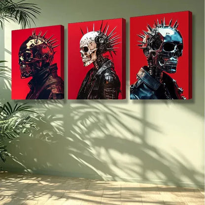 3pcs Skeleton Punk in Red Background Wall Art Set Canvas Unframed - High Quality Print 100% Australian Made Wall Canvas