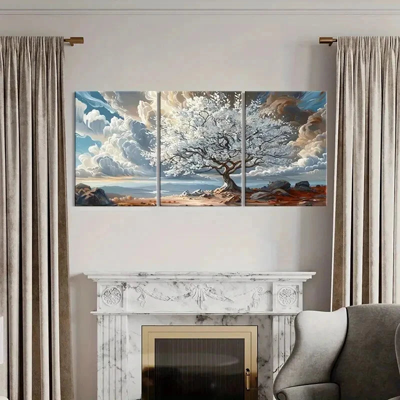 3pcs Blossoming Tree Flowers Natural Scenery Metal Print Ready to Hang Art - Bella Home Decor