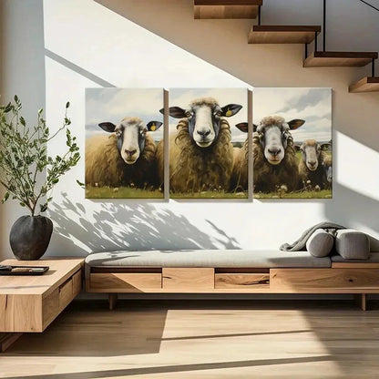 3pcs Sheep Pastoral Scene Farmhouse Art Metal Print Ready to Hang Art - Bella Home Decor
