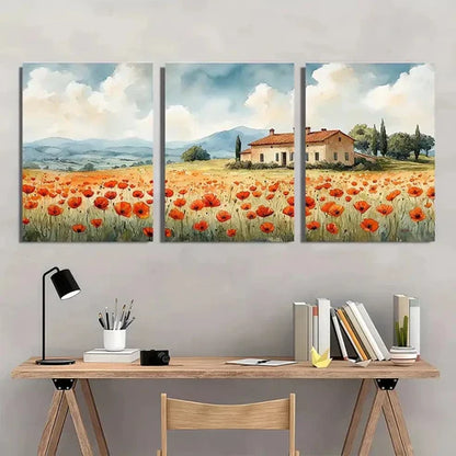3pcs Tuscany Wildflower Poppies Field Perfect Wall Art Canvas Unframed - High Quality Print 100% Australian Made Wall Canvas