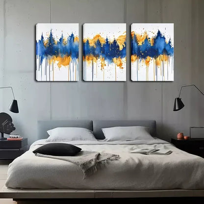3pcs Vibrant Blue & Golden Tree Design Wall Art Set Canvas Unframed - High Quality Print 100% Australian Made Wall Canvas
