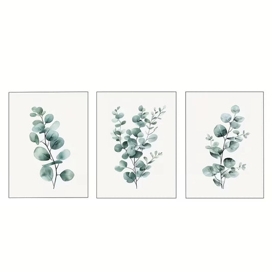 3pcs Green Plant Hanging Eucalyptus Decor Wall Art Set Canvas Framed 60x90cm - High Quality Print 100% Australian Made Wall Canvas Ready to Hang