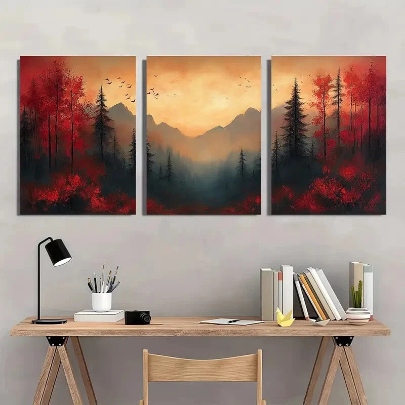 3pcs Nature-Inspired Abstract Landscape Design Metal Print Ready to Hang Art - Bella Home Decor