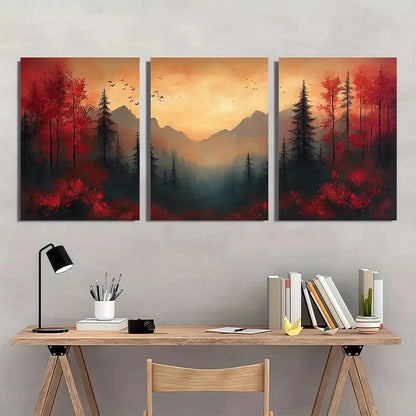 3pcs Nature-Inspired Abstract Landscape Design Metal Print Ready to Hang Art - Bella Home Decor