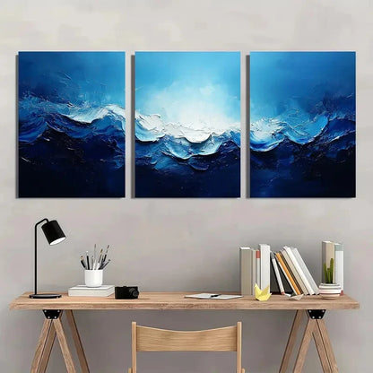 3pcs Blue and White Acrylic Abstract Painting Metal Print Ready to Hang Art - Bella Home Decor