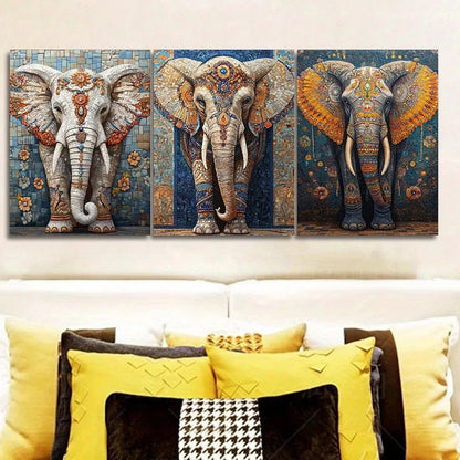 3pcs Vibrant Elephant Contemporary Style Metal Print Ready to Hang Art - Bella Home Decor