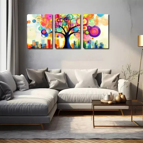 3pcs Abstract Colorful Big Tree Wall Art Canvas Unframed - High Quality Print 100% Australian Made Wall Canvas - Bella Home Decor