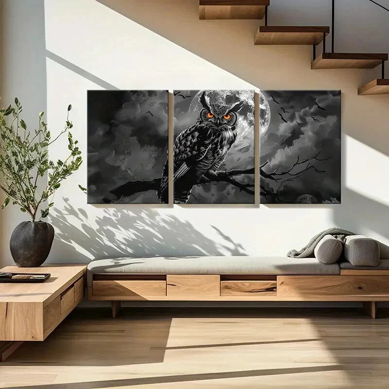 3pcs Owl Moon Night Sky Birds Animal Art Metal Print Ready to Hang Art - Bella Home Decor