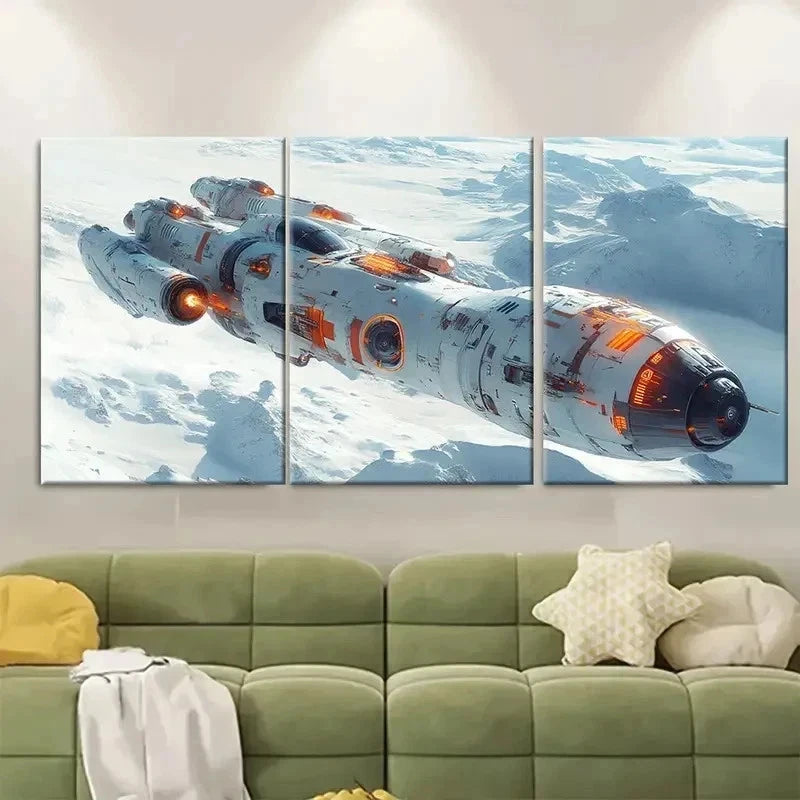 3pcs Futuristic Spaceship HJ   Wall Art Set Canvas Framed 50x70cm - High Quality Print 100% Australian Made Wall Canvas Ready to Hang - Bella Home Decor