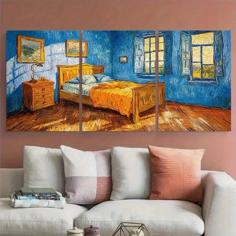 3pcs Vincent van Gogh's The Bedroom Metal Print Ready to Hang Art - Bella Home Decor