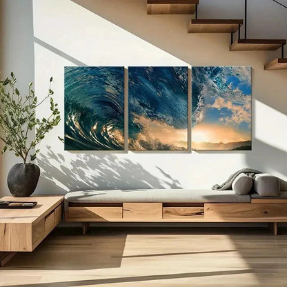 3pcs Wave Art Sea Natural Landscape Wall Art Set Canvas Framed 50x70cm - High Quality Print 100% Australian Made Wall Canvas Ready to Hang