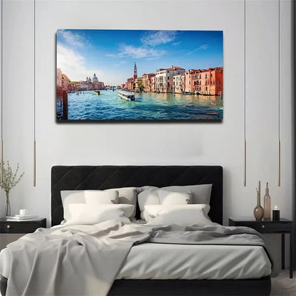 Vibrant Venetian Water Wall Art Canvas Office Home Room Framed 120x60cm