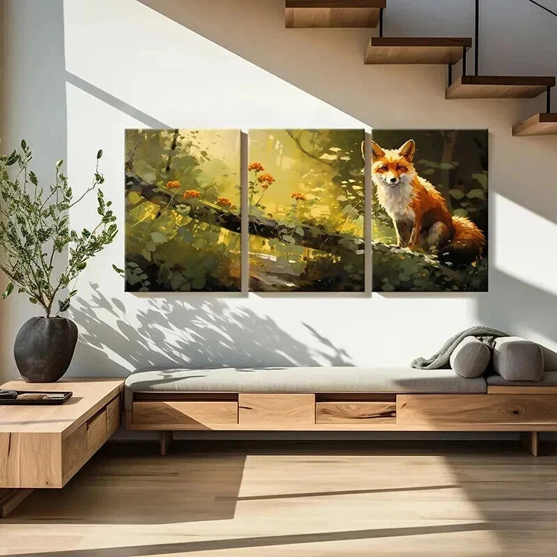 3pcs Including a Fox in a Forest Designed Wall Art Set Canvas Framed 50x70cm - High Quality Print 100% Australian Made Wall Canvas Ready to Hang - Bella Home Decor