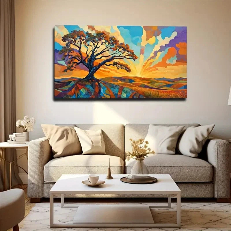 Open Grassland Majestic Trees Wall Art Canvas Office Home Room Framed 120x60cm