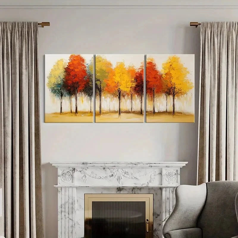 3pcs Autumn Trees Colorful Landscape Abstract Art Metal Print Ready to Hang Art - Bella Home Decor
