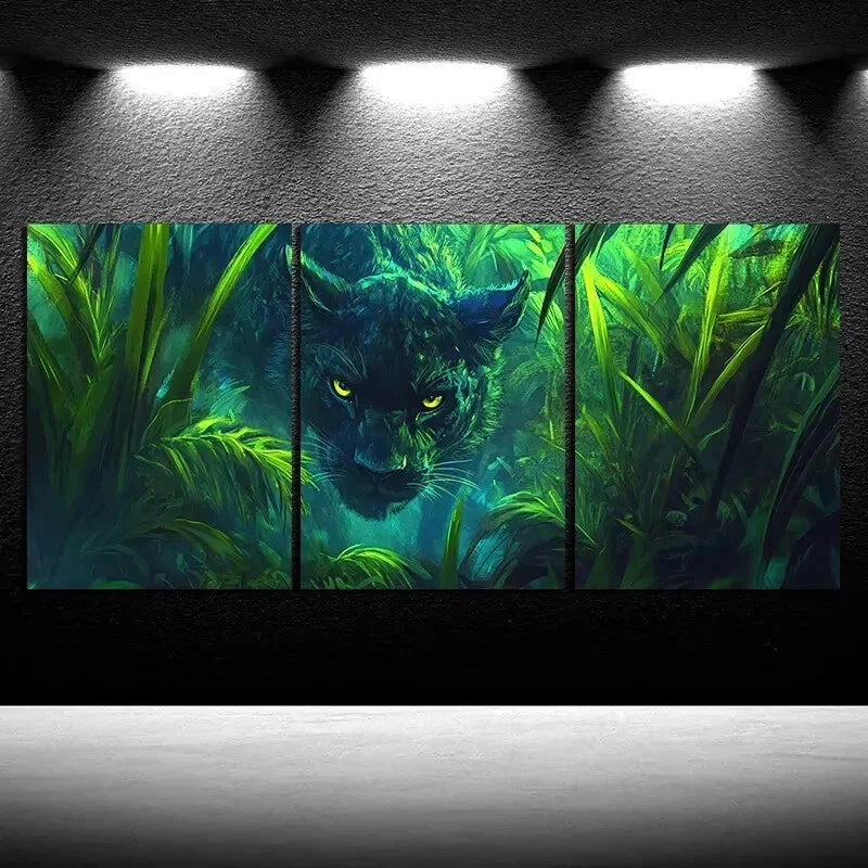 3pcs Leopard in The Grass Stunning Green Wall Art Set Canvas Framed 60x90cm - High Quality Print 100% Australian Made Wall Canvas Ready to Hang - Bella Home Decor