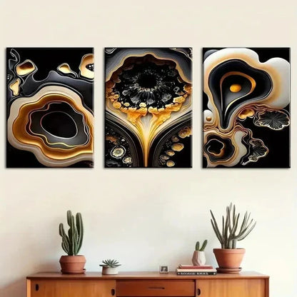 3pcs Fashion Light Luxury Abstract Gold Wall Art Set Canvas Unframed - High Quality Print 100% Australian Made Wall Canvas