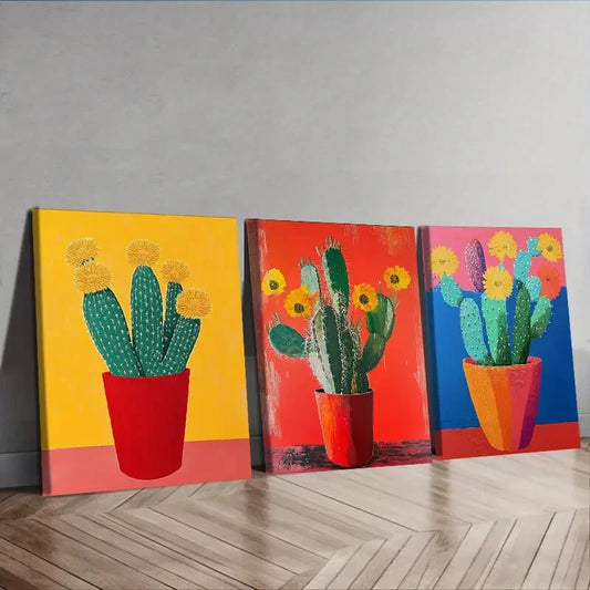 3pcs Cactus Plant Art Print Poster Wall Art Set Canvas Framed 40x60cm - High Quality Print 100% Australian Made Wall Canvas Ready to Hang