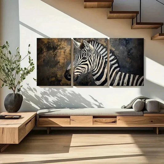 3pcs Abstract Animal Art Zebra Vintage Wall Art Set Canvas Framed 50x70cm - High Quality Print 100% Australian Made Wall Canvas Ready to Hang