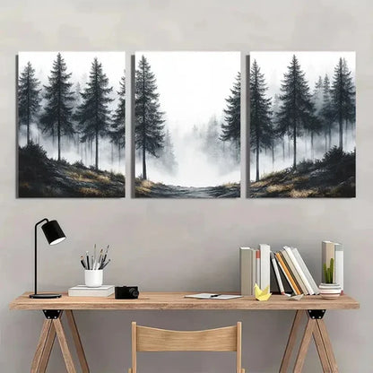 3pcs Sketch Pine Trees Landscape Wall Art Set Canvas Unframed - High Quality Print 100% Australian Made Wall Canvas