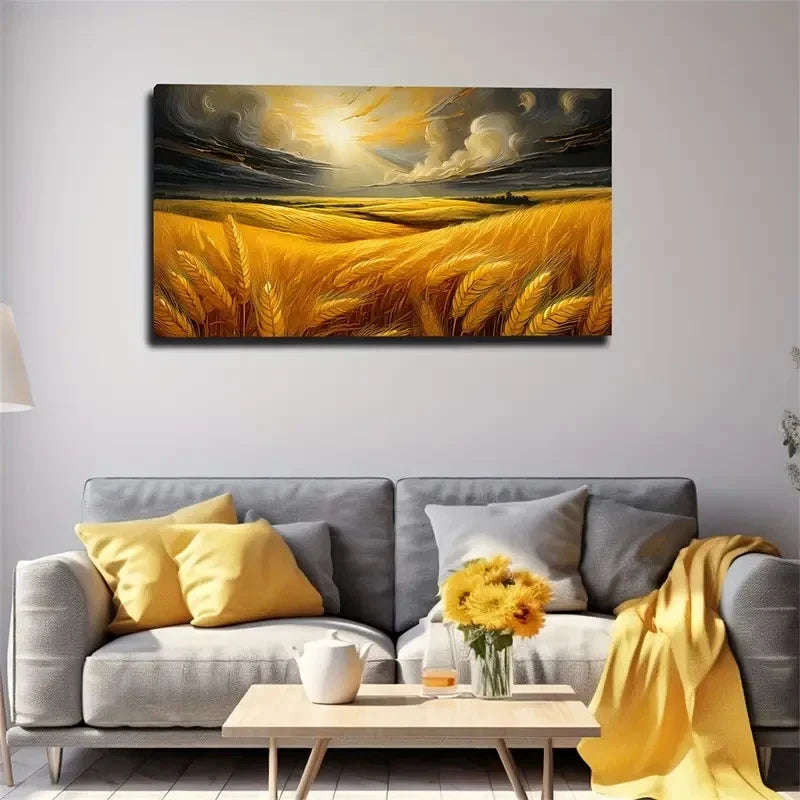 Sunshine Yellow Wheat Field Wall Art Canvas Office Home Room Framed 120x60cm