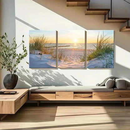 3pcs Seaside Beach Sunset and Sea Modern Wall Art Set Canvas Framed 60x90cm - High Quality Print 100% Australian Made Wall Canvas Ready to Hang