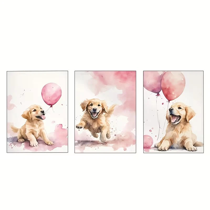 3pcs Golden Retriever Watercolor Paintings  Wall Art Set Canvas Framed 40x60cm - High Quality Print 100% Australian Made Wall Canvas Ready to Hang - Bella Home Decor
