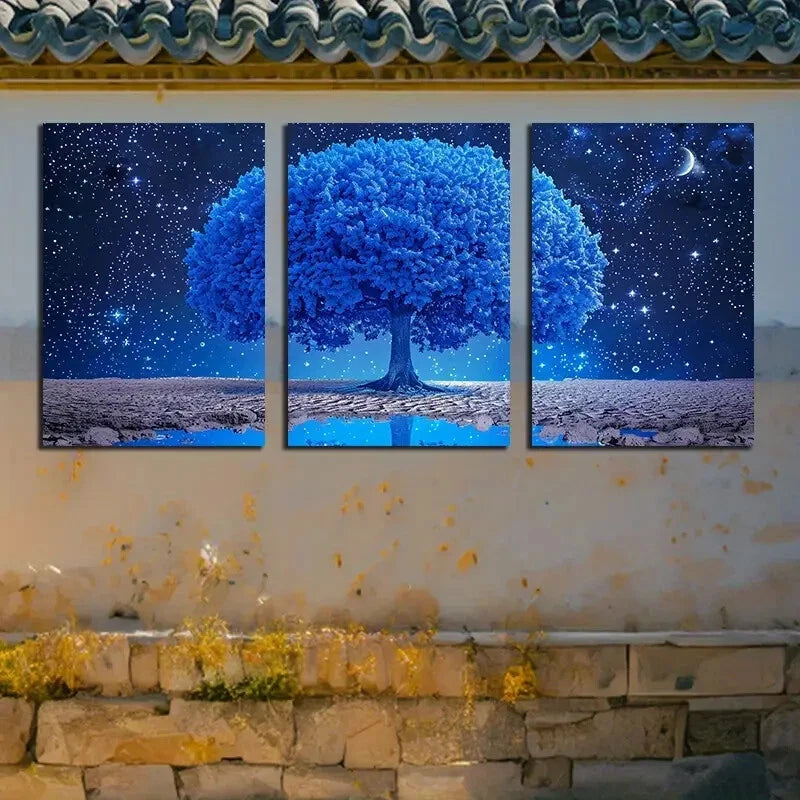 3pcs Tree with Blue Leaves with Sky View Metal Print Ready to Hang Art - Bella Home Decor