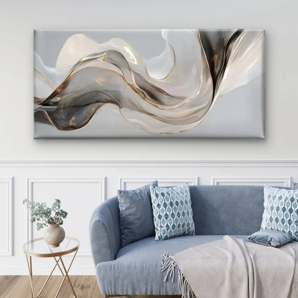 Abstract Metallic Wave Wall Art Canvas Office Home Room Framed 120x60cm