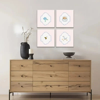 4pcs Modern Minimalist Floral & Butterfly Design Wall Art Canvas Framed