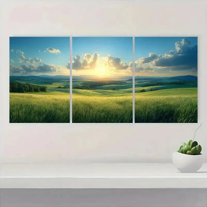 3pcs Wilderness Landscape Green Prairie  A  Wall Art Set Canvas Framed 40x60cm - High Quality Print 100% Australian Made Wall Canvas Ready to Hang - Bella Home Decor