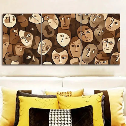 3pcs Modern Brown and Beige Faces Wall Art Set Canvas Unframed - High Quality Print 100% Australian Made Wall Canvas