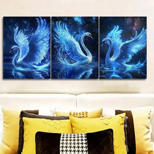3pcs A magnificent white swan Wall Art Set Canvas Unframed - High Quality Print 100% Australian Made Wall Canvas - Bella Home Decor
