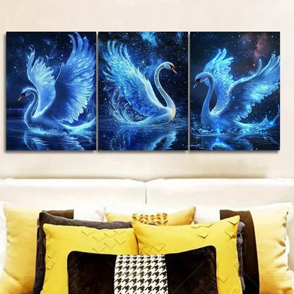 3pcs A magnificent white swan Wall Art Set Canvas Unframed - High Quality Print 100% Australian Made Wall Canvas - Bella Home Decor