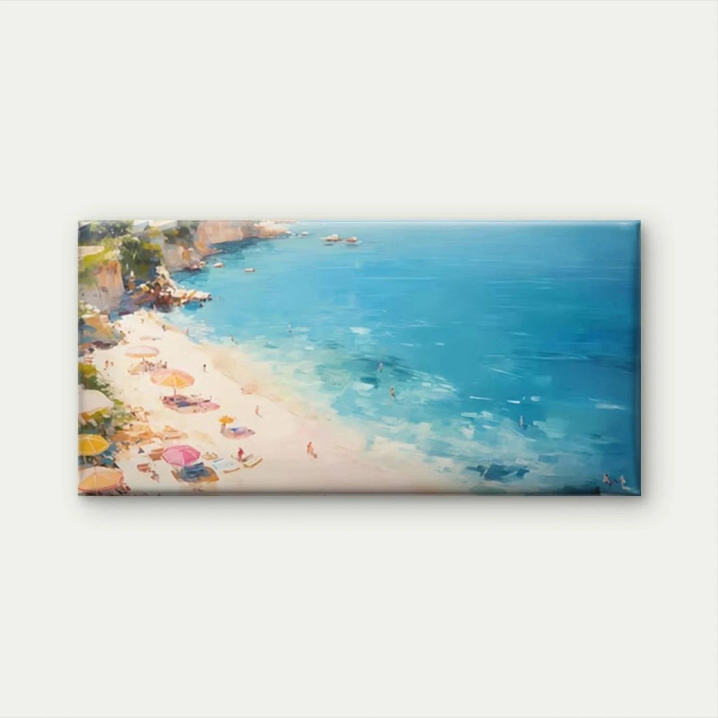 Golden Tropical Beach &Umbrella Wall Art Canvas Office Home Room Framed 120x60cm