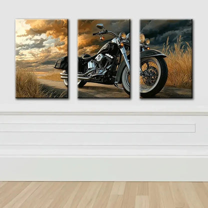 3pcs Sleek Black Motorcycle Wall Art Set Canvas Framed 50x70cm - High Quality Print 100% Australian Made Wall Canvas Ready to Hang