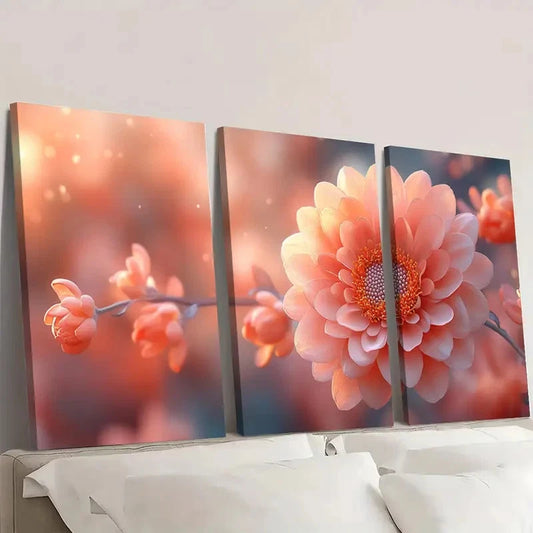 3pcs Vibrant Peach Blossom Floral GL Wall Art Set Canvas Framed 60x90cm - High Quality Print 100% Australian Made Wall Canvas Ready to Hang