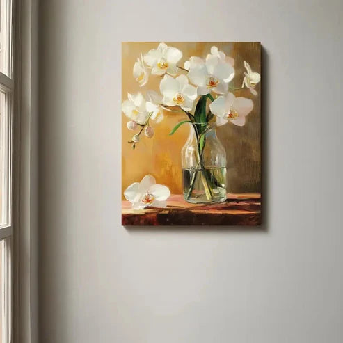 Beautiful Elegant White Orchids Painting 60x90cm Metal Print Ready to Hang