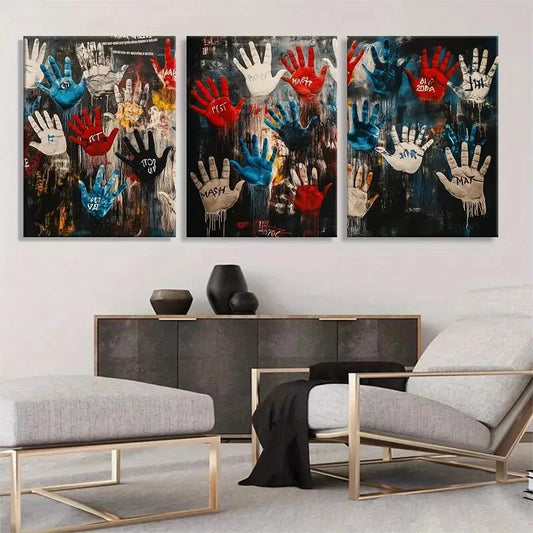 3pcs Graffiti Handprint Abstract Metal Print Ready to Hang Art