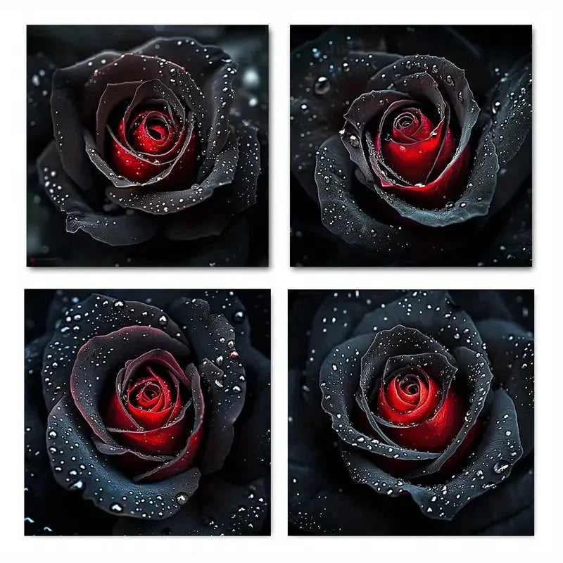 4pcs Elegant Black and Red RoseWall Art Canvas Framed (Copy)
