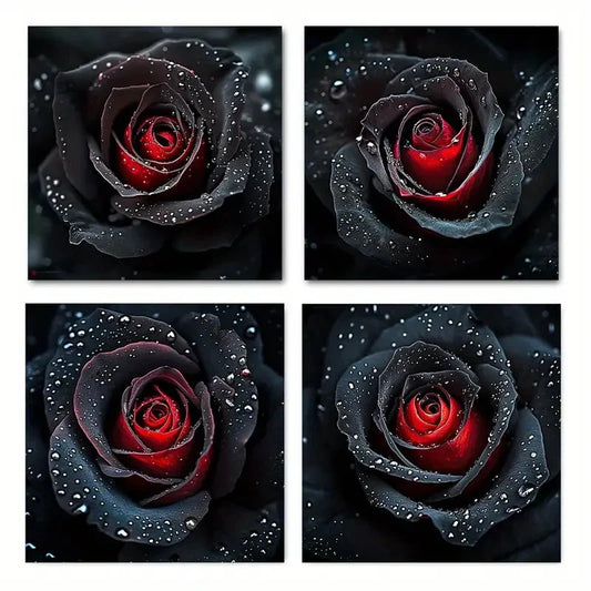 4pcs Elegant Black and Red RoseWall Art Canvas Framed (Copy)