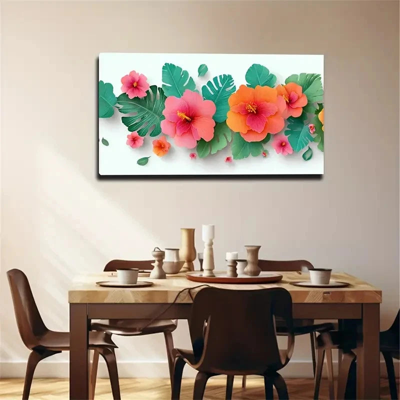 Colorful Flowers Large Leave Wall Art Canvas Office Home Room Framed 120x60cm