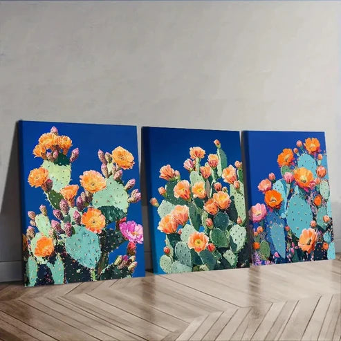 3pcs Night Cactus Blue sky Wall Art Set Canvas Unframed - High Quality Print 100% Australian Made Wall Canvas