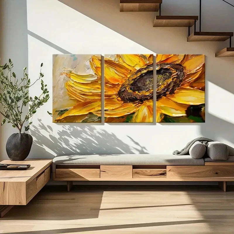 3pcs Sunflower Art Vibrant Colors Painting Metal Print Ready to Hang Art - Bella Home Decor
