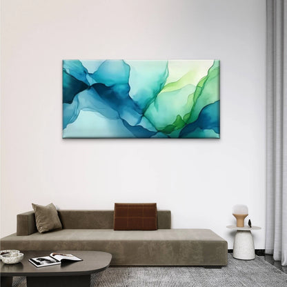 Blue Green Watercolor Abstract Wall Art Canvas Office Home Room Framed 120x60cm